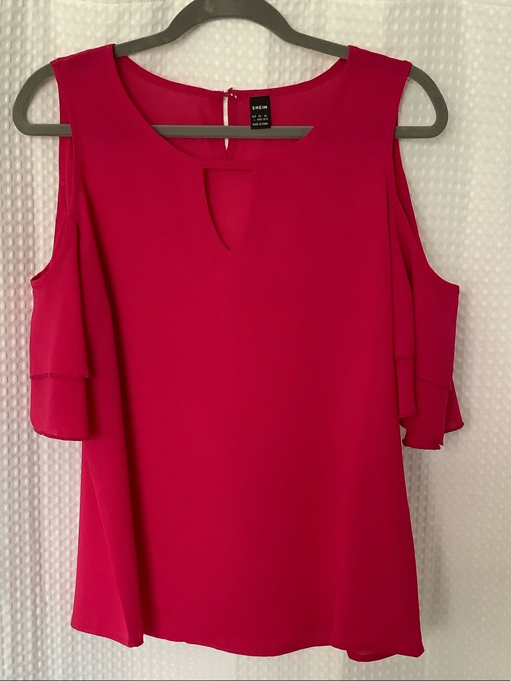 SHEIN Hot Pink Cold-Shoulder Ruffle Blouse